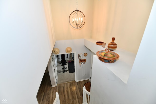 7604 Cloudy Ct, Camby, IN 46113 - hall featuring a chandelier and dark wood-style flooring
