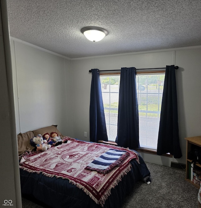 5269 W State Road 42, Brazil, IN 47834 - bedroom with carpet, a textured ceiling, and crown molding