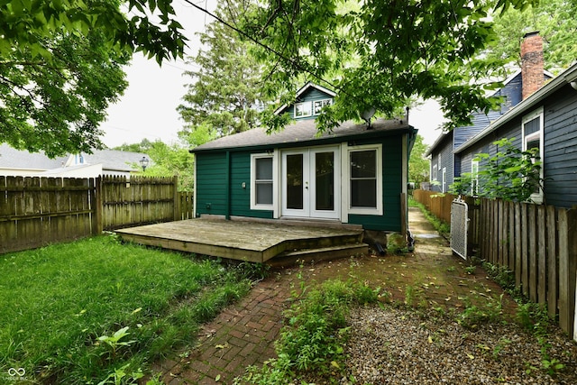 631 Prospect St, Indianapolis, IN 46203 - back of house with french doors, a deck, and a fenced backyard