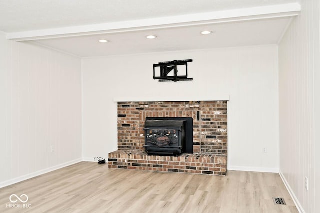 19446 Ethan Allen Ln, Westfield, IN 46074 - unfurnished living room featuring wood finished floors, beam ceiling, recessed lighting, and baseboards