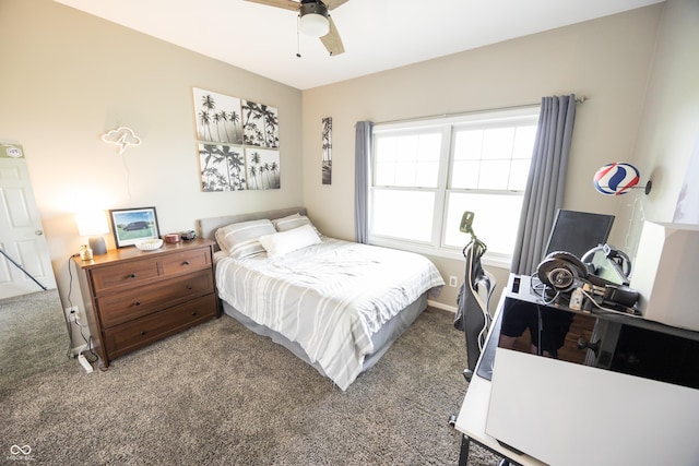 bedroom featuring carpet flooring and ceiling fan