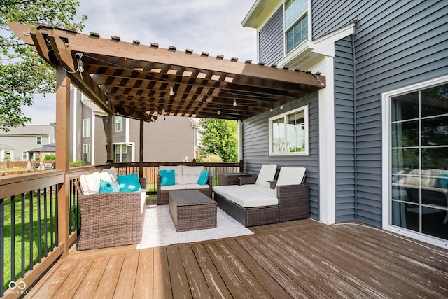 14130 Autumn Woods Dr, Carmel, IN 46074 - wooden terrace with an outdoor hangout area and a pergola