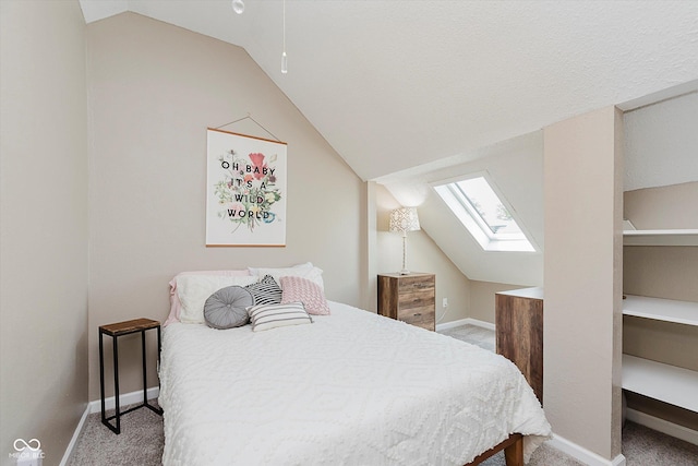 2230 Pleasant St, Indianapolis, IN 46203 - bedroom with a skylight, lofted ceiling, carpet flooring, and baseboards