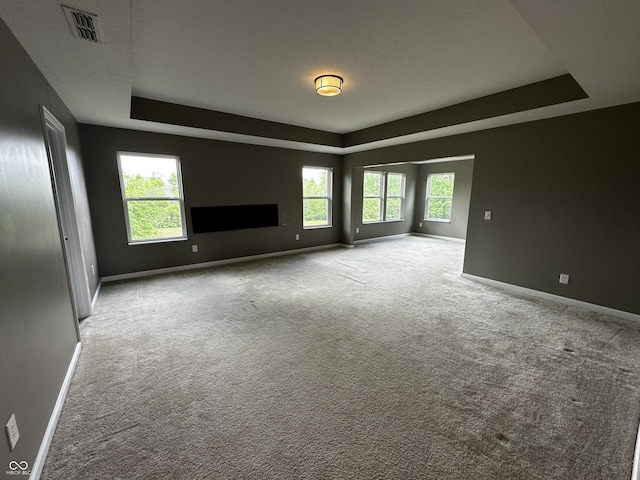 14462 Brook Meadow Dr, Mccordsville, IN 46055 - unfurnished living room featuring a raised ceiling, baseboards, and carpet flooring