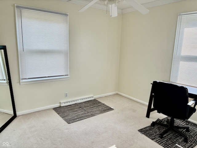 5433 Brendonridge Rd, Indianapolis, IN 46226 - unfurnished office featuring a baseboard radiator, carpet floors, and ceiling fan