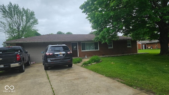 5805 S Gale St, Indianapolis, IN 46227 - single story home featuring driveway, an attached garage, brick siding, a front yard, and roof with shingles
