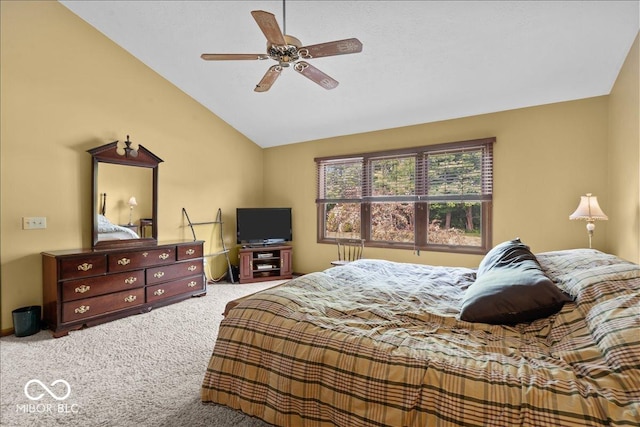 14814 Beacon Blvd, Carmel, IN 46032 - bedroom with carpet, vaulted ceiling, and a ceiling fan