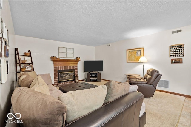 14814 Beacon Blvd, Carmel, IN 46032 - living area with a fireplace, a textured ceiling, and baseboards