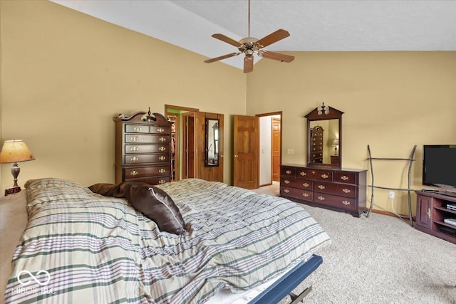 14814 Beacon Blvd, Carmel, IN 46032 - carpeted bedroom featuring a ceiling fan, baseboards, and high vaulted ceiling