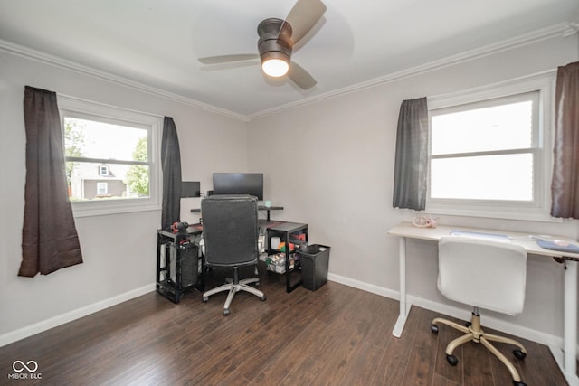 433 N 15th Ave, Beech Grove, IN 46107 - office space with wood finished floors, baseboards, a ceiling fan, and crown molding