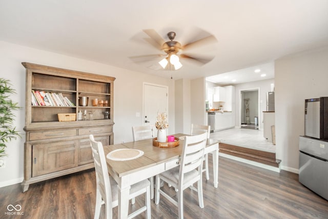 433 N 15th Ave, Beech Grove, IN 46107 - dining area featuring dark wood-style flooring, a ceiling fan, baseboards, and recessed lighting