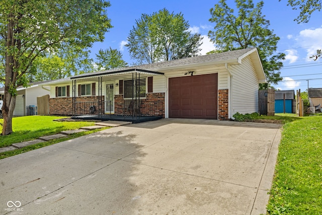 5115 Bertha St, Indianapolis, IN 46241 - single story home featuring brick siding, an attached garage, concrete driveway, a porch, and central AC unit