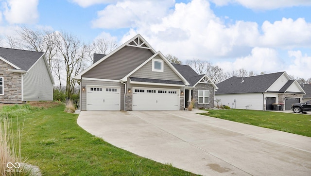 3583 Collier Dr, Lafayette, IN 47905 - craftsman inspired home featuring concrete driveway, a front yard, stone siding, and a garage
