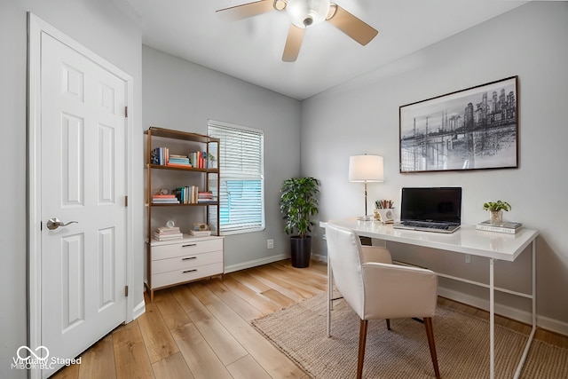 3449 Brixford Ln, West Lafayette, IN 47906 - office area with a ceiling fan, light wood-style floors, and baseboards