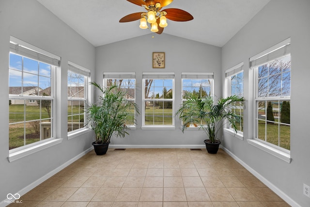 3449 Brixford Ln, West Lafayette, IN 47906 - unfurnished sunroom featuring vaulted ceiling, tile patterned floors, and baseboards