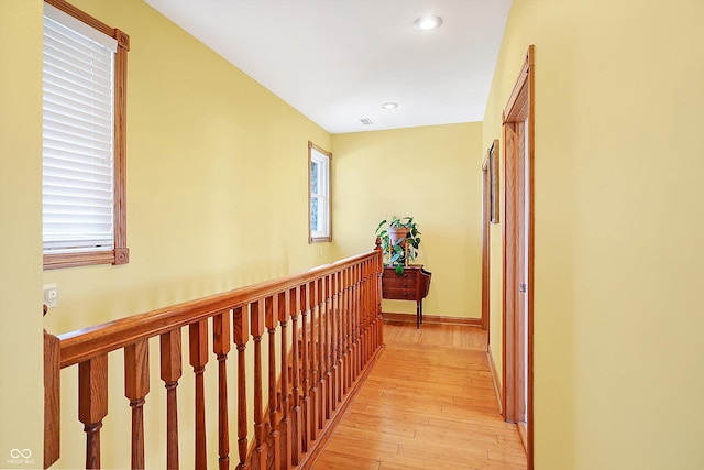 186 W 600 N, Alexandria, IN 46001 - corridor featuring light wood finished floors, recessed lighting, baseboards, and an upstairs landing