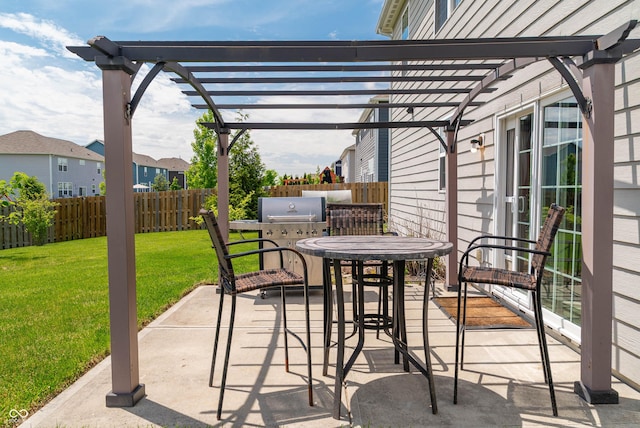 4863 Sherlock Dr, Westfield, IN 46062 - view of patio featuring a pergola, outdoor dining space, a residential view, and a grill