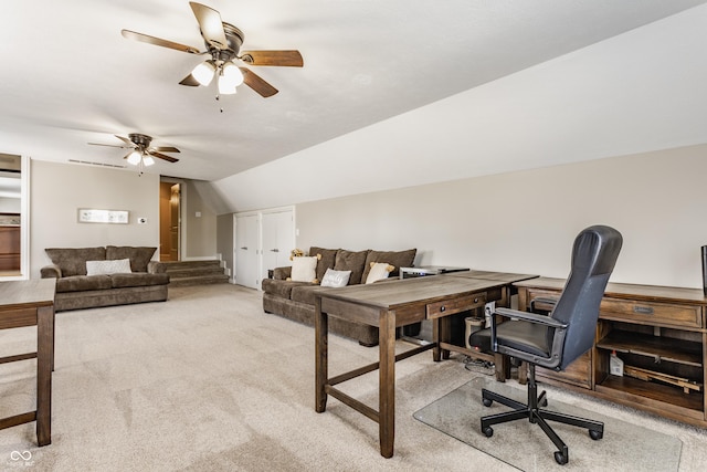 10784 Giselle Way, Fishers, IN 46040 - office with ceiling fan, light carpet, and lofted ceiling