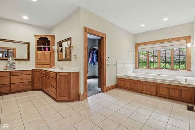 1478 W 500 S, Peru, IN 46970 - full bathroom with vanity, a bath, recessed lighting, tile patterned flooring, and a spacious closet