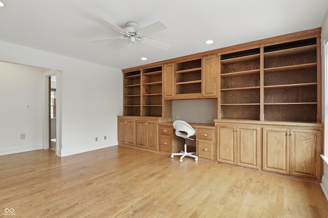 1478 W 500 S, Peru, IN 46970 - unfurnished office featuring built in desk, a ceiling fan, light wood-type flooring, recessed lighting, and baseboards