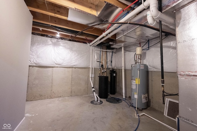 unfinished basement with water heater