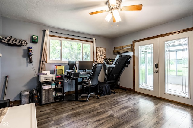 2965 E 1100 N, Pendleton, IN 46064 - office space with wood finished floors, a ceiling fan, baseboards, and french doors