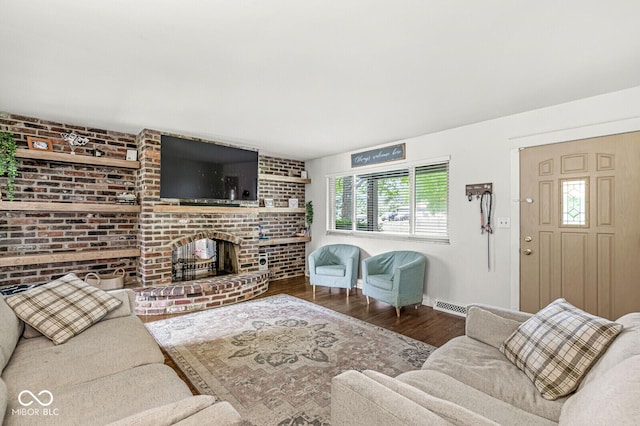 5427 Heights Ave, Indianapolis, IN 46237 - living area with wood finished floors and a fireplace