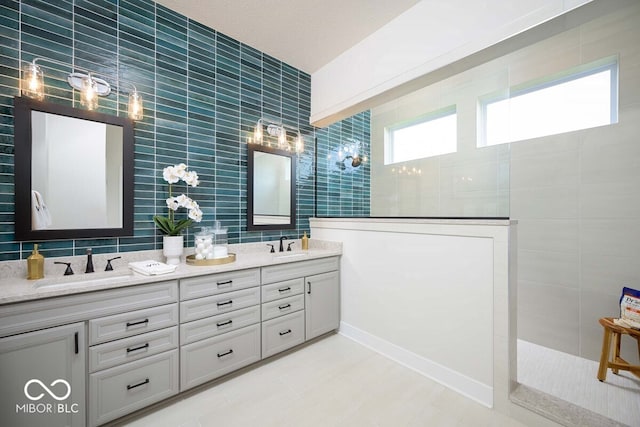 19848 Chatsworth Blvd, Westfield, IN 46074 - full bath with walk in shower, double vanity, and tile patterned floors