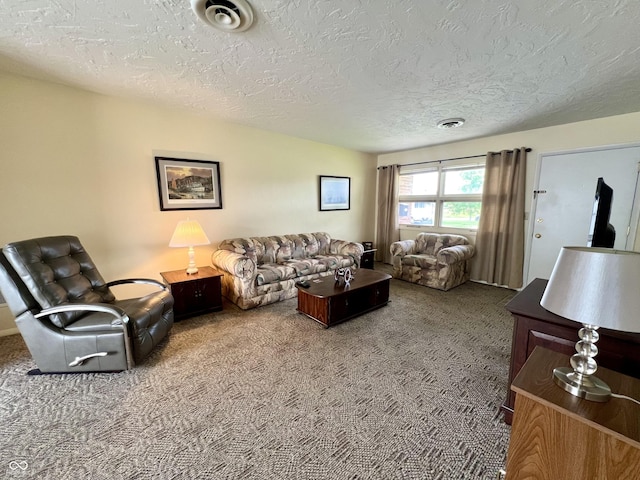 2508 Pamela Ct, Anderson, IN 46012 - carpeted living room featuring a textured ceiling