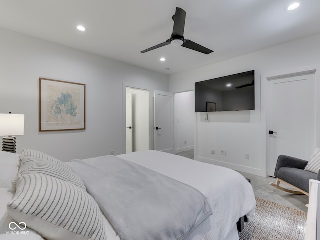 bedroom featuring recessed lighting and ceiling fan