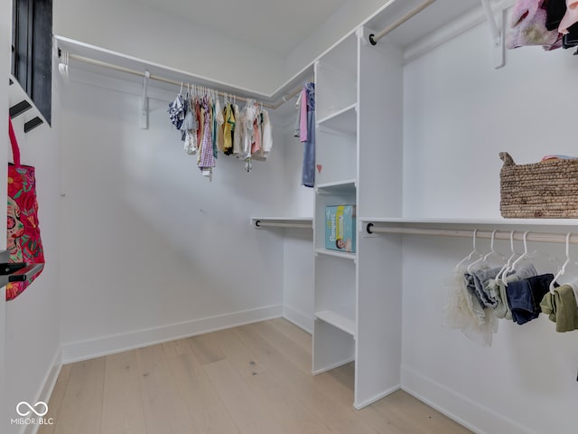 walk in closet with wood finished floors