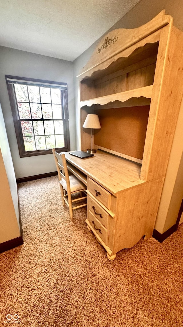 3559 S County Road 475 E, Plainfield, IN 46168 - home office featuring carpet, baseboards, a textured ceiling, and built in study area