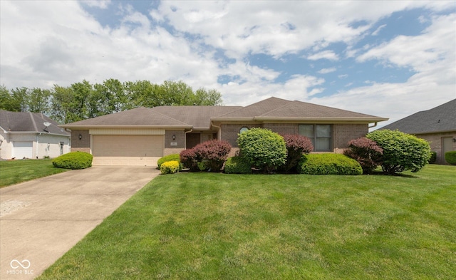 897 N Scott Dr, Greenwood, IN 46142 - ranch-style house with brick siding, an attached garage, concrete driveway, and a front lawn