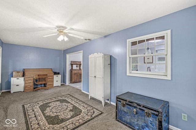 12388 Camberley Ln, Carmel, IN 46033 - carpeted office with ceiling fan, baseboards, and a textured ceiling