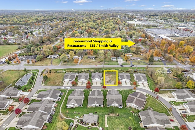 3354 Johns Way, Greenwood, IN 46143 - aerial view of property's location with property parcel outlined and nearby suburban area