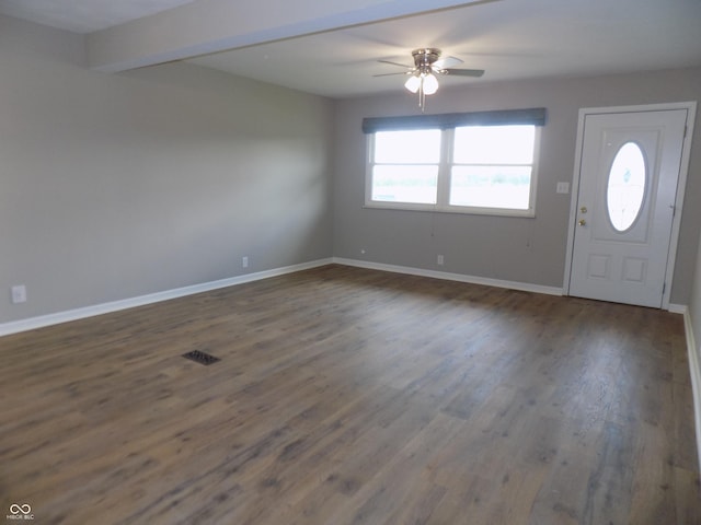 9739 S County Road 825 E, Cloverdale, IN 46120 - entryway featuring ceiling fan, wood finished floors, baseboards, and beamed ceiling