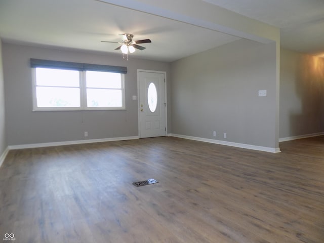 9739 S County Road 825 E, Cloverdale, IN 46120 - entrance foyer with a ceiling fan, dark wood-style flooring, and baseboards