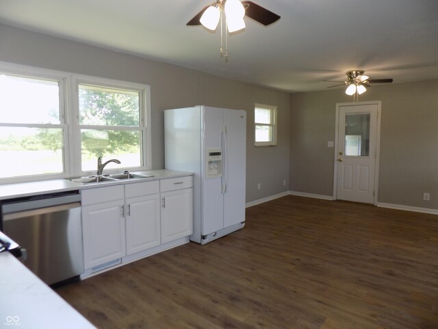 9739 S County Road 825 E, Cloverdale, IN 46120 - kitchen with a sink, white refrigerator with ice dispenser, ceiling fan, and dishwasher
