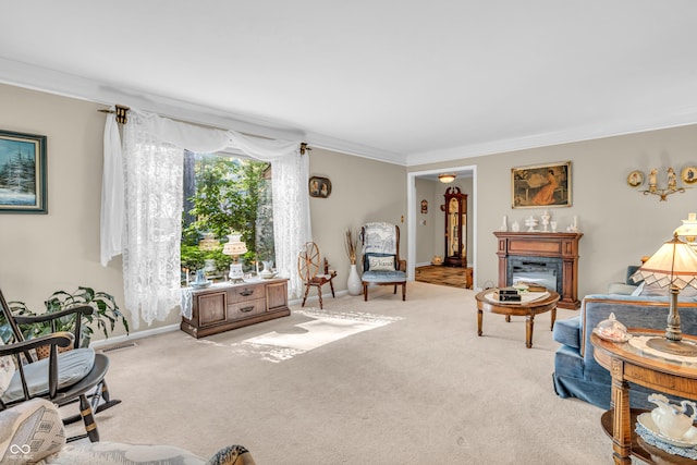 610 N Forest Rd, Crawfordsville, IN 47933 - living room featuring crown molding, carpet floors, and baseboards