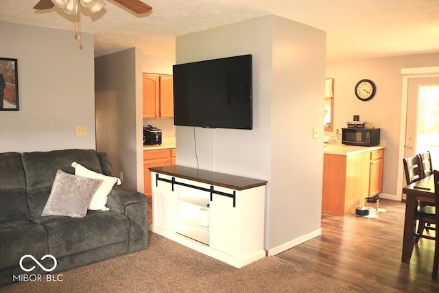 7 Gladiator Dr, Waynetown, IN 47990 - living room with ceiling fan, wood finished floors, and baseboards