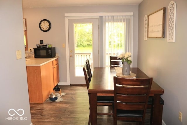 7 Gladiator Dr, Waynetown, IN 47990 - dining area with dark wood-style flooring and baseboards
