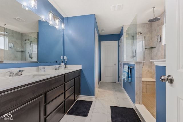 3948 Saddle Club S Parkway, Bargersville, IN 46106 - full bathroom featuring marble finish flooring, walk in shower, baseboards, and double vanity