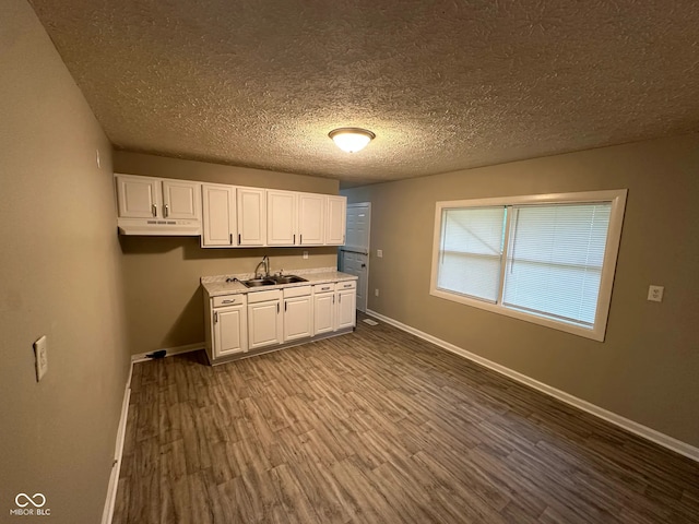 3742 N Wittfield St, Indianapolis, IN 46235 - washroom with a sink, baseboards, dark wood-style flooring, and a textured ceiling