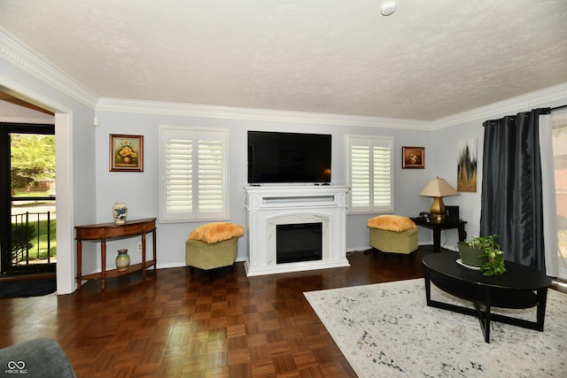 1310 Kings Cove Ct, Indianapolis, IN 46260 - living room with a fireplace, baseboards, and ornamental molding