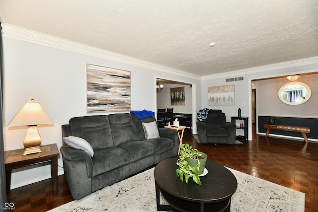 1310 Kings Cove Ct, Indianapolis, IN 46260 - living room with ornamental molding, a textured ceiling, and baseboards