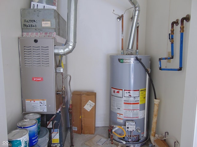 utilities featuring water heater and heating unit