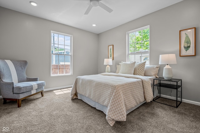 1825 E Maryland St, Indianapolis, IN 46201 - carpeted bedroom featuring baseboards, recessed lighting, and ceiling fan