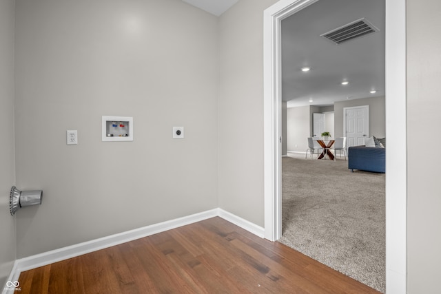 1825 E Maryland St, Indianapolis, IN 46201 - washroom featuring hookup for an electric dryer, washer hookup, baseboards, recessed lighting, and dark wood-style flooring