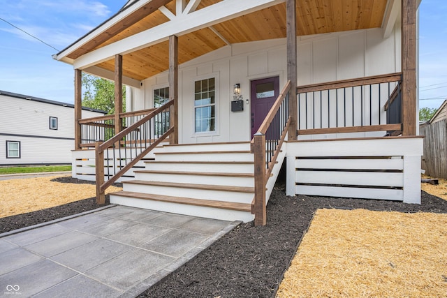 1825 E Maryland St, Indianapolis, IN 46201 - view of exterior entry with covered porch and board and batten siding