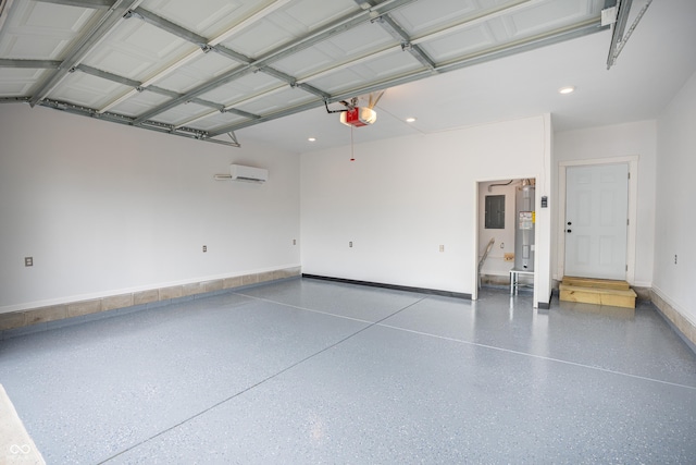 1825 E Maryland St, Indianapolis, IN 46201 - garage with a garage door opener, water heater, a wall mounted air conditioner, recessed lighting, and baseboards